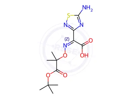 Chemical structure of (Z)-2-(5-Amino-1,2,4-thiadiazol-3-yl)-2-(((1-(tert-butoxy)-2-methyl-1-oxopropan-2-yl)oxy)imino)acetic Acid