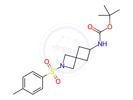 Chemical structure of Carbamic acid, N-[2-[(4-methylphenyl)sulfonyl]-2-azaspiro[3.3]hept-6-yl]-, 1,1-dimethylethyl ester