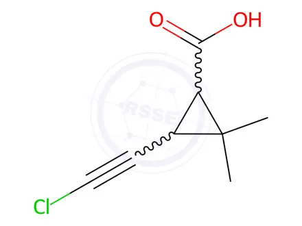 Chemical structure of 3-(Chloroethynyl)-2,2-dimethylcyclopropane-1-carboxylic Acid