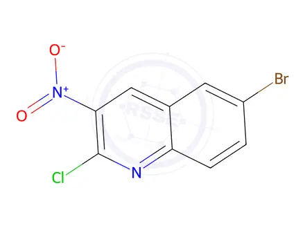 Chemical structure of 6-bromo-2-chloro-3-nitro-quinoline