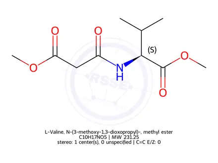 Chemical structure of L-Valine, N-(3-methoxy-1,3-dioxopropyl)-, methyl ester