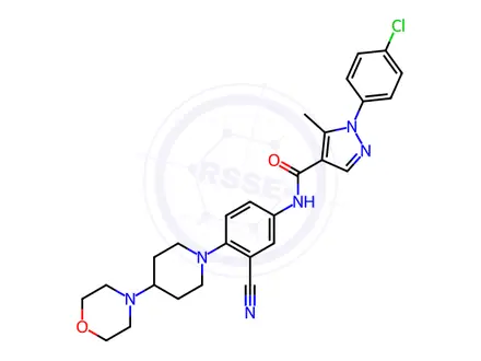 Chemical structure of 1-(4-Chlorophenyl)-N-(3-cyano-4-(4-morpholinopiperidin-1-yl)phenyl)-5-methyl-1H-pyrazole-4-carboxamide