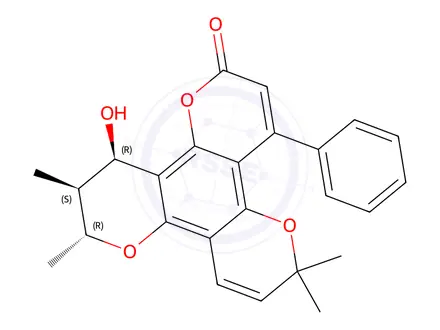 Chemical structure of 11,12-Dihydro-12α-hydroxy-6,6,10α,11α-tetramethyl-4-phenyl-2H,6H,10H-benzo[1,2-b:3,4-b':5,6-b'']tripyran-2-one