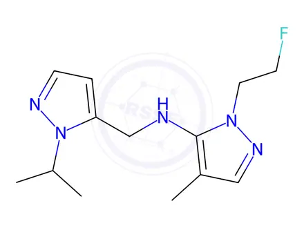 Chemical structure of 1-(2-fluoroethyl)-N-[(1-isopropyl-1H-pyrazol-5-yl)methyl]-4-methyl-1H-pyrazol-5-amine