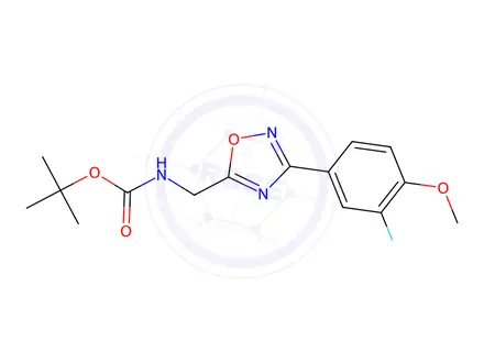 Chemical structure of Tert-butyl ((3-(3-fluoro-4-methoxyphenyl)-1,2,4-oxadiazol-5-yl)methyl)carbamate