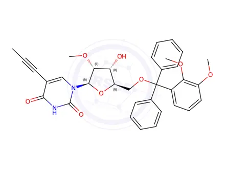 Chemical structure of 5’-O-(Dimethoxytrityl)-5-(1-propynyl)-2’-O-methyluridine