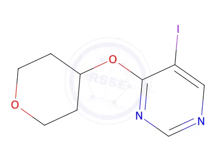 Chemical structure of 5-Iodo-4-((tetrahydro-2H-pyran-4-yl)oxy)pyrimidine