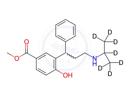 Chemical structure of rac 5-Carboxy Desisopropyl Tolterodine-d7 Methyl Ester