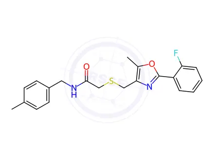 Chemical structure of Acetamide, 2-[[[2-(2-fluorophenyl)-5-methyl-4-oxazolyl]methyl]thio]-N-[(4-methylphenyl)methyl]-