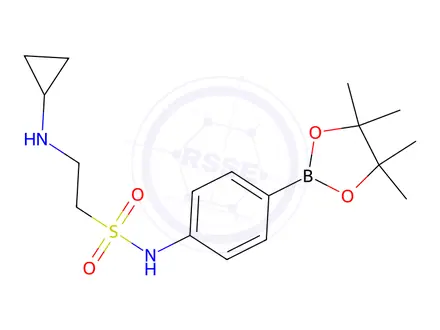 Chemical structure of 2-(Cyclopropylamino)-N-(4-(4,4,5,5-tetramethyl-1,3,2-dioxaborolan-2-yl)phenyl)ethane-1-sulfonamide