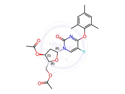 Chemical structure of 3’,5’-Di-O-acetyl-5-fluoro-O4-(2,4,6-trimethylphenyl)-2’-deoxyuridine