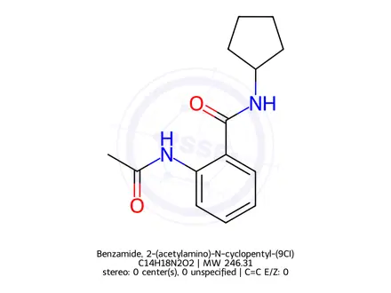 Chemical structure of Benzamide, 2-(acetylamino)-N-cyclopentyl-(9CI)