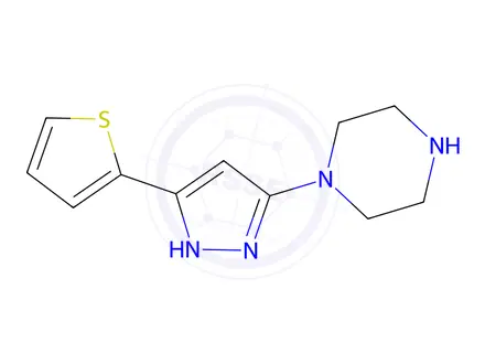 Chemical structure of 1-(3-(Thiophen-2-yl)-1h-pyrazol-5-yl)piperazine