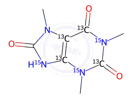 Chemical structure of 1,3,7-Trimethyluric acid-13C4,15N3