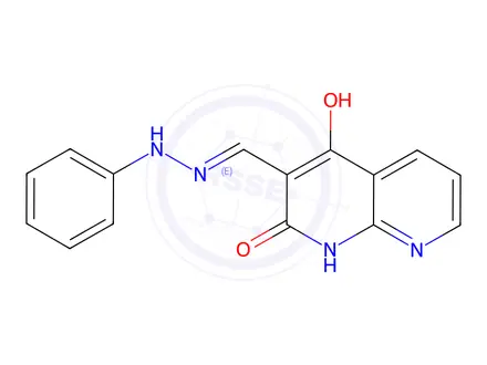 Chemical structure of 1,8-Naphthyridine-3-carboxaldehyde,1,2-dihydro-4-hydroxy-2-oxo-,3-(phenylhydrazone)(9CI)
