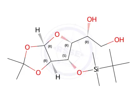 Chemical structure of 3-O-[(1,1-Dimethylethyl)dimethylsilyl]-1,2-O-(1-methylethylidene)-α-D-glucofuranose