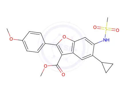 Chemical structure of Methyl 5-cyclopropyl-2-(4-methoxyphenyl)-6-(methylsulfonamido)benzofuran-3-carboxylate