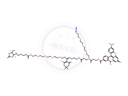 Chemical structure of Biotin-PEG4-Dde-TAMRA-PEG3-Azide