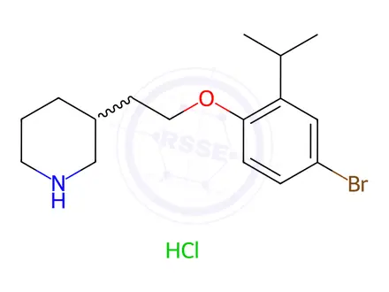 Chemical structure of 3-[2-(4-Bromo-2-isopropylphenoxy)ethyl]piperidine hydrochloride