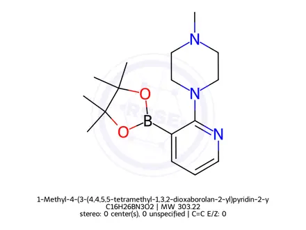 Chemical structure of 1-Methyl-4-(3-(4,4,5,5-tetramethyl-1,3,2-dioxaborolan-2-yl)pyridin-2-yl)piperazine