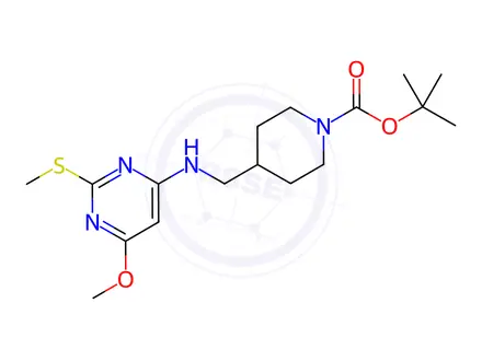 Chemical structure of 4-[(6-Methoxy-2-Methylsulfanyl-pyriMidin-4-ylaMino)-Methyl]-piperidine-1-carboxylic acid tert-butyl ester