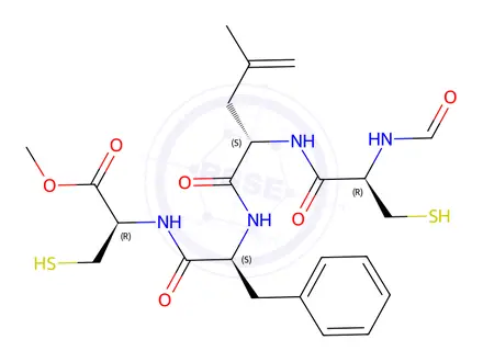 Chemical structure of formyl-cyclo(cysteinyl-leucyl-phenylalanyl-cysteinyl) methyl ester