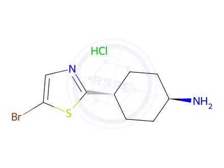 Chemical structure of trans-4-(5-Bromothiazol-2-yl)cyclohexan-1-amine hydrochloride