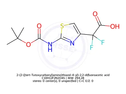 Chemical structure of 2-(2-((tert-Tutoxycarbonyl)amino)thiazol-4-yl)-2,2-difluoroacetic acid