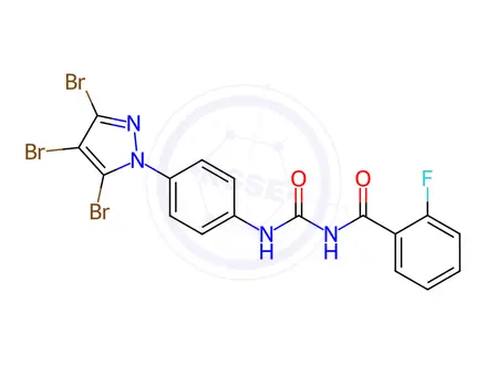 Chemical structure of N-(2-fluorobenzoyl)-N'-[4-(3,4,5-tribromo-1H-pyrazol-1-yl)phenyl]urea