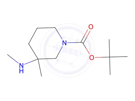 Chemical structure of Tert-butyl 3-methyl-3-(methylamino)piperidine-1-carboxylate