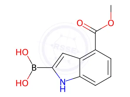 Chemical structure of (4-(Methoxycarbonyl)-1H-indol-2-yl)boronic acid