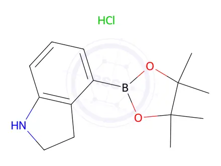 Chemical structure of 4-(Tetramethyl-1,3,2-dioxaborolan-2-yl)-2,3-dihydro-1H-indole hydrochloride
