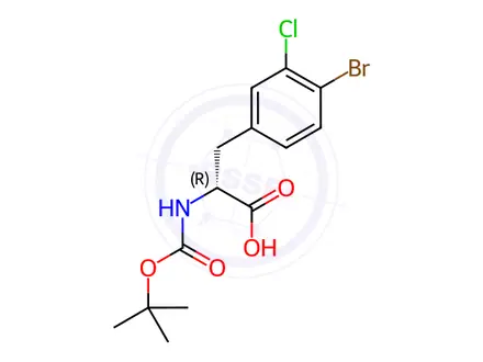 Chemical structure of N-Boc-4-bromo-3-chloro-D-phenylalanine
