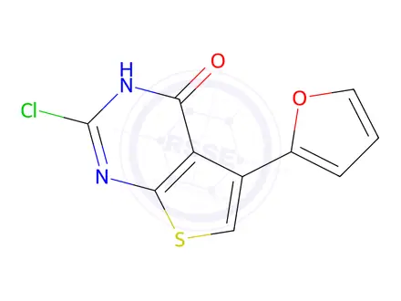 Chemical structure of 2-Chloro-5-(2-furyl)thieno[2,3-d]pyrimidin-4(3H)-one