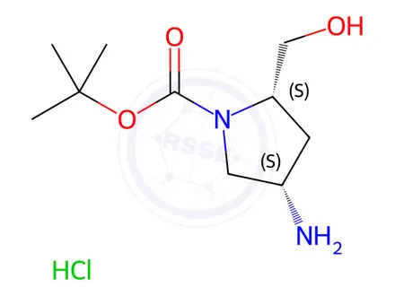 Chemical structure of (2S,4S)-tert-Butyl 4-aMino-2-(hydroxyMethyl)pyrrolidine-1-carboxylate hydrochloride