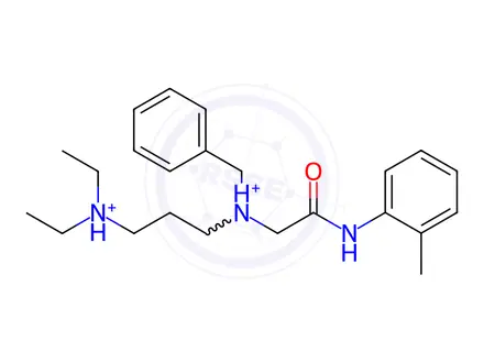 Chemical structure of Acetamide, 2-[[3-(diethylamino)propyl](phenylmethyl)amino]-N-(2-methylphenyl)-, hydrochloride (1:2)
