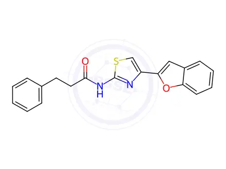 Chemical structure of N-(4-(Benzofuran-2-yl)thiazol-2-yl)-3-phenylpropanamide