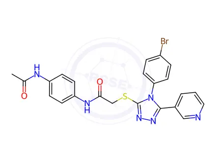 Chemical structure of N-(4-Acetamidophenyl)-2-((4-(4-bromophenyl)-5-(pyridin-3-yl)-4H-1,2,4-triazol-3-yl)thio)acetamide