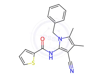 Chemical structure of N-(1-benzyl-3-cyano-4,5-dimethyl-1H-pyrrol-2-yl)thiophene-2-carboxamide