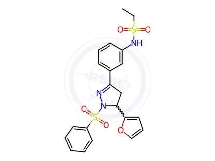 Chemical structure of N-(3-(5-(Furan-2-yl)-1-(phenylsulfonyl)-4,5-dihydro-1H-pyrazol-3-yl)phenyl)ethanesulfonamide