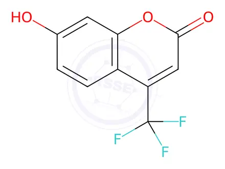 Chemical structure of 7-Hydroxy-4-(trifluoromethyl)coumarin Solution in Acetonitrile