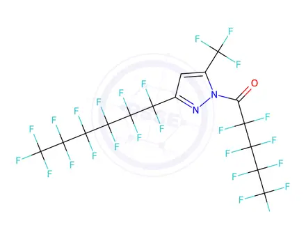 Chemical structure of 3(5)-(Perfluoro-n-hexyl)-5(3)-trifluoromethyl-1-(nonafluoropentanoyl)pyrazole