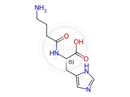 Chemical structure of (2S)-2-(4-Aminobutanamido)-3-(1H-imidazol-4-yl)propanoic acid dihydrochloride