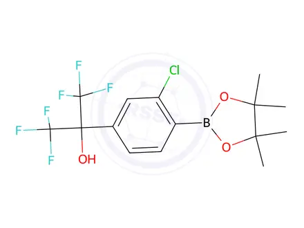 Chemical structure of 2-(3-Chloro-4-(4,4,5,5-tetramethyl-1,3,2-dioxaborolan-2-yl)phenyl)-1,1,1,3,3,3-hexafluoropropan-2-ol