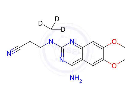 Chemical structure of N-(4-Amino-6,7-dimethoxyquinazol-2-yl)-N-(methyl-d3)-2-cyanoethylamine