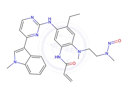 Chemical structure of N-(4-ethyl-2-(methyl(2-(methyl(nitroso)amino)ethyl)amino)-5-((4-(1-methyl-1H-indol-3-yl)pyrimidin-2-yl)amino)phenyl)acrylamide