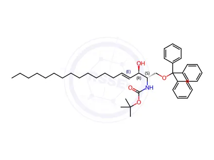Chemical structure of (2S,3R,4E)-2-tert-Butyloxycarbonylamino-1-triphenylmethyloxy-4-octadecen-2-ol
