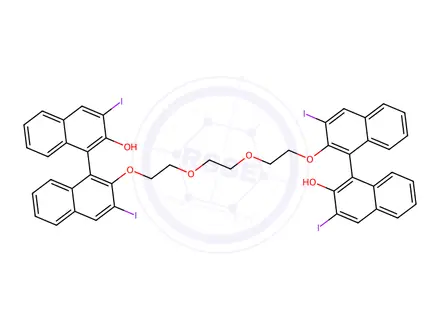 Chemical structure of (1S,1''S)-2',2'''-[1,2- Ethanediylbis(oxy-2,1-ethanediyloxy)]bis[3,3'-diiodo[1,1'-binaphthalen]-2-ol]