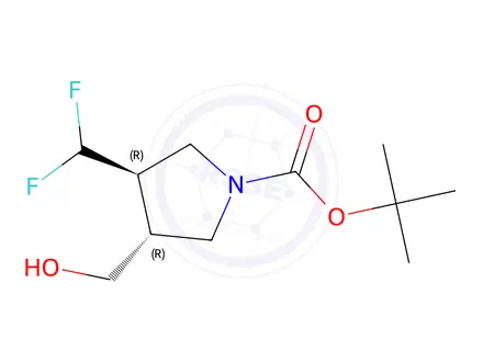Chemical structure of Tert-butyl (3R,4R)-3-(difluoromethyl)-4-(hydroxymethyl)pyrrolidine-1-carboxylate