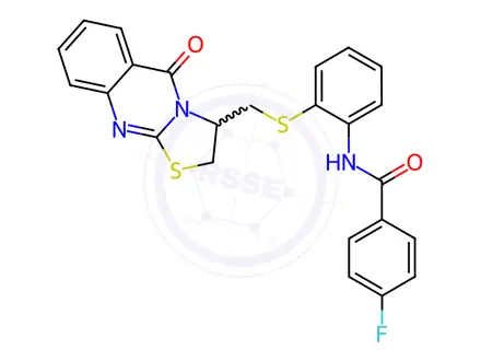 Chemical structure of 4-Fluoro-N-{2-[({5-oxo-2H,3H,5H-[1,3]thiazolo[2,3-b]quinazolin-3-yl}methyl)sulfanyl]phenyl}benzamide
